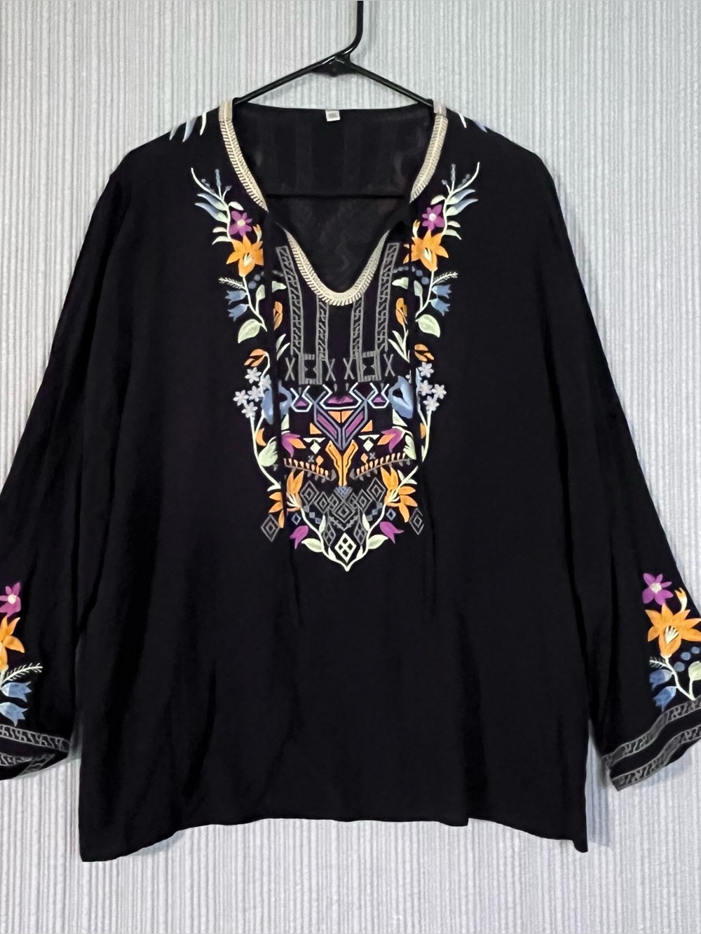 Boho Chic Unbranded Embroidered Tunic Top Womens Plus Sz 3XL Black